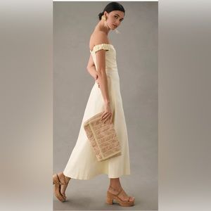 Anthropologie Cream and Tan Clutch